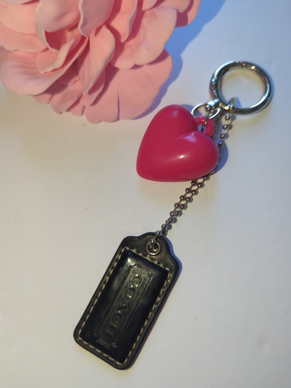 Coach Vintage Black Leather Hangtag With Unbranded Puffy Pink Heart